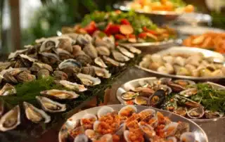 A delightful platter of fresh oysters and clams at a Mystic, CT raw bar.