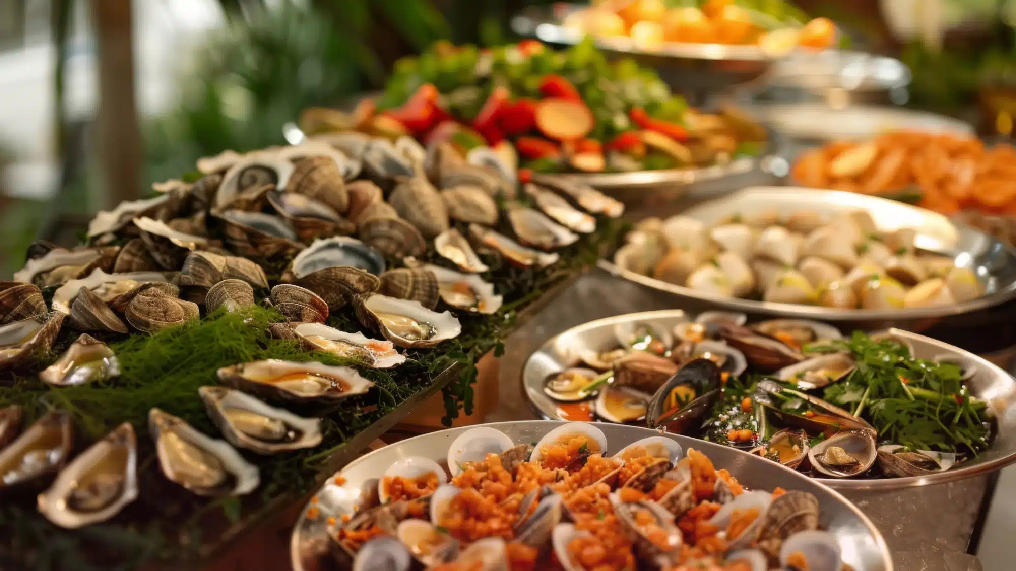 A delightful platter of fresh oysters and clams at a Mystic, CT raw bar.