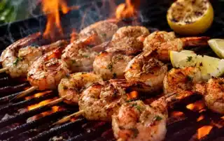 Delicious seafood dishes served on outdoor patio overlooking the sea