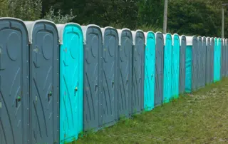 Portable toilets ready for rental service in Guilford CT event setup
