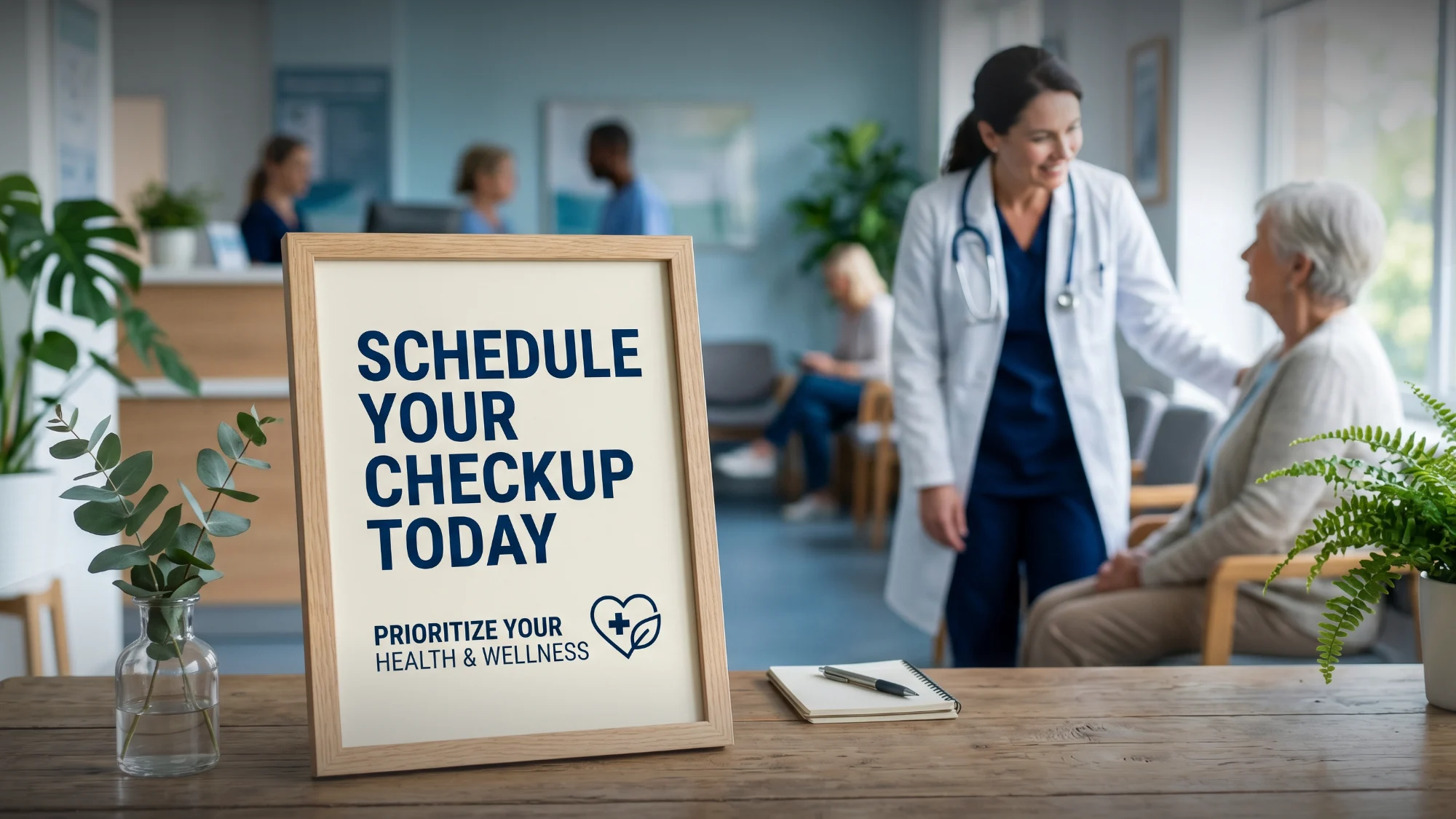 A concierge doctor in a modern Greenwich, CT medical office consulting with a patient.