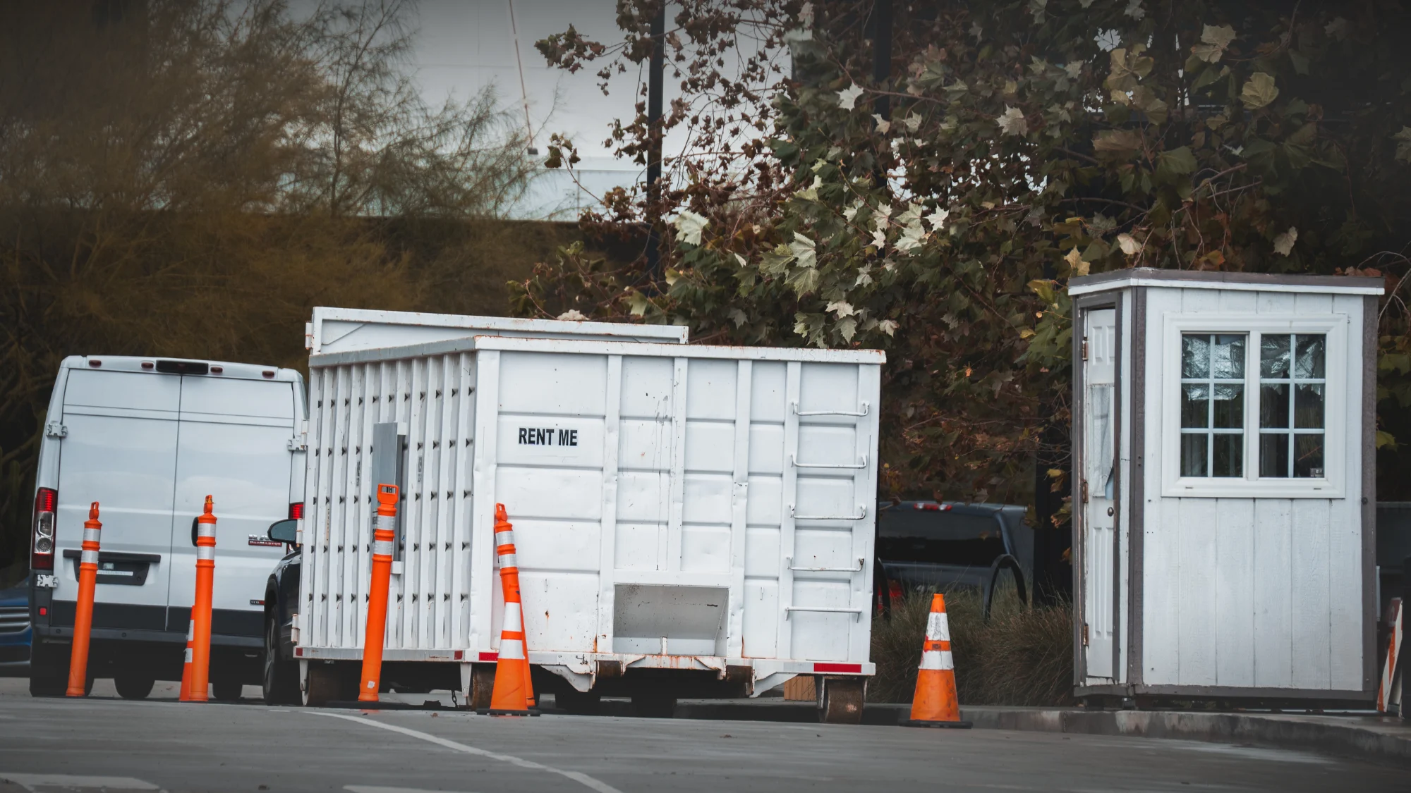 A large rented dumpster in Chester CT, showcasing its size and usage duration.