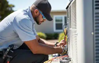 Professional HVAC technician servicing heating and cooling system in NY