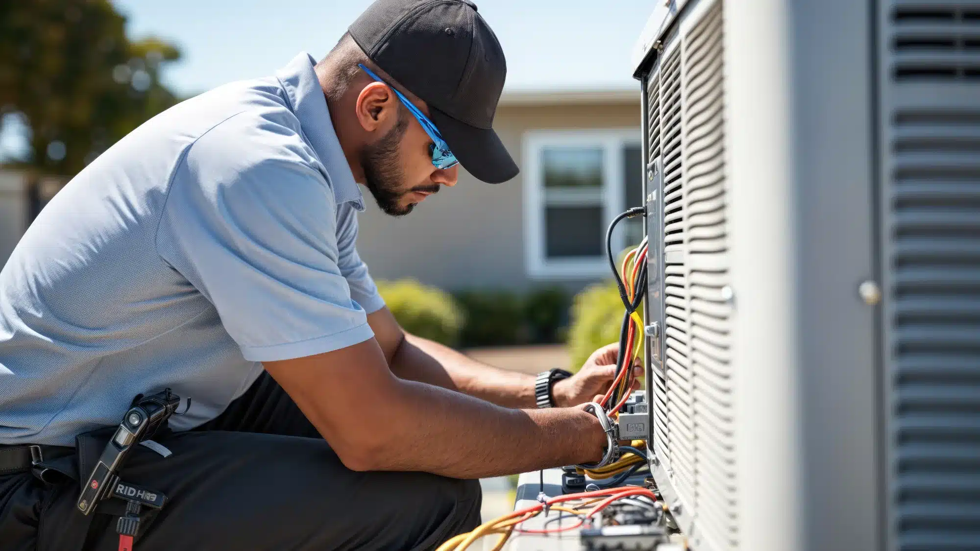 Professional HVAC technician servicing heating and cooling system in NY
