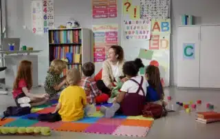 Colorful classroom filled with children in a kindergarten in Mystic CT