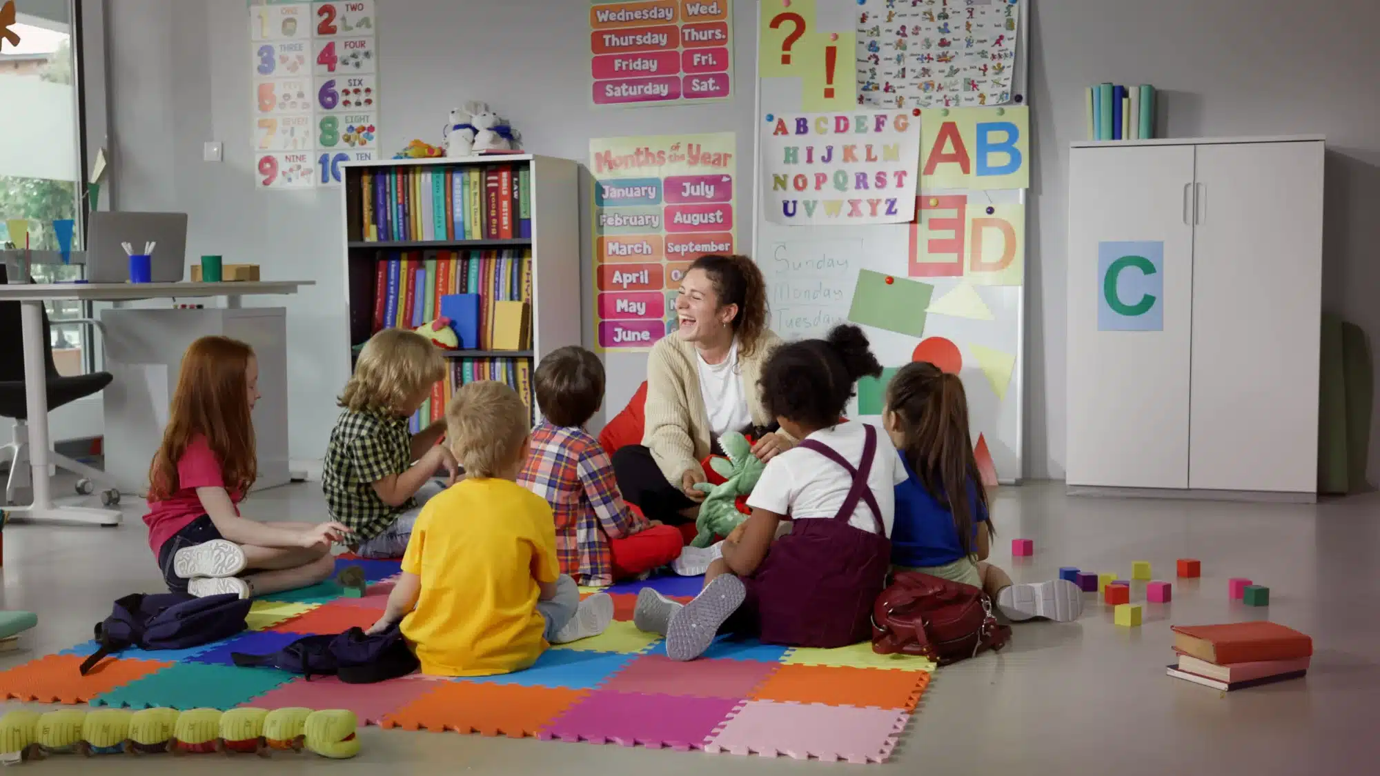 Colorful classroom filled with children in a kindergarten in Mystic CT