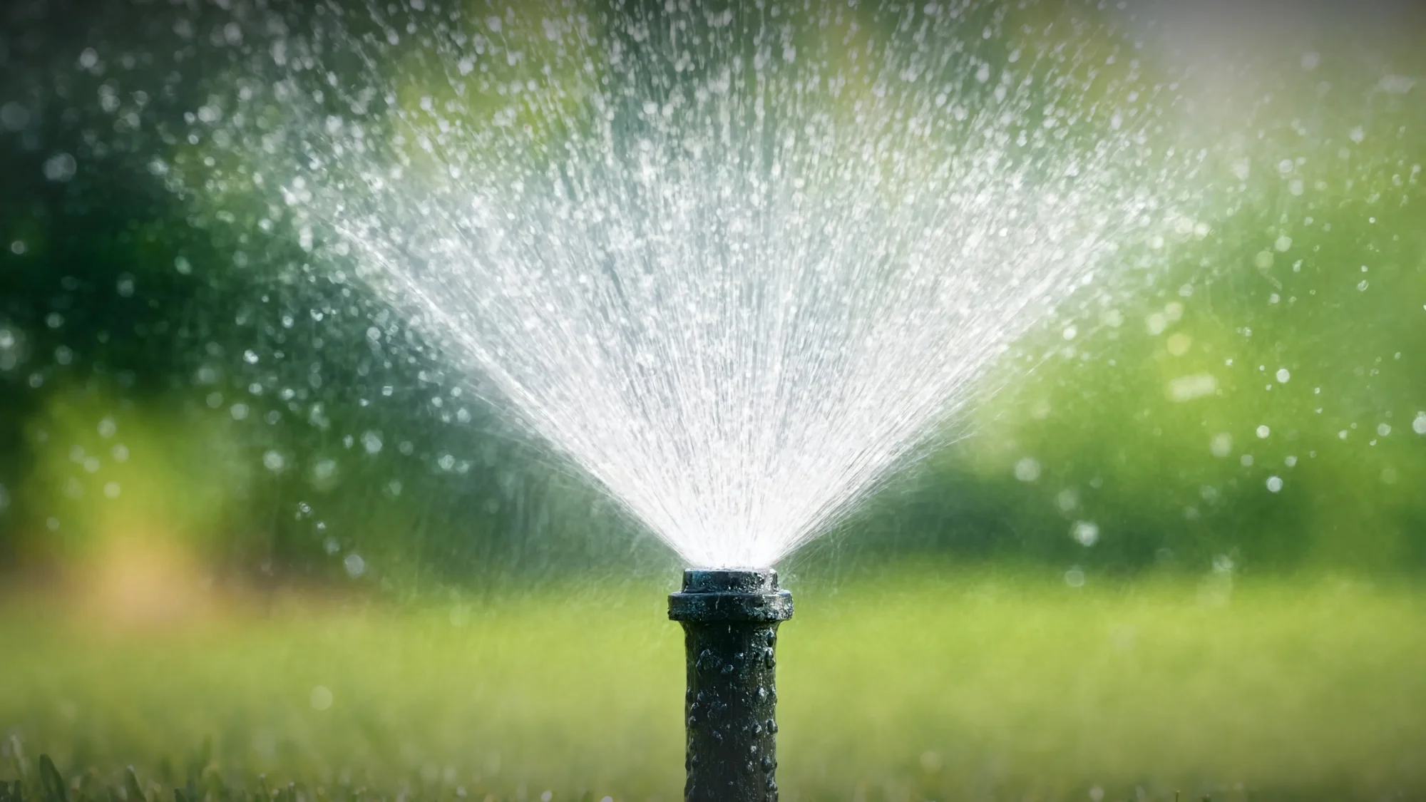 A professional sprinkler installation team in Glastonbury, CT setting up garden irrigation.