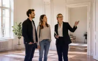 Rental management professional showing a property to prospective tenants comparing rental management companies near me.