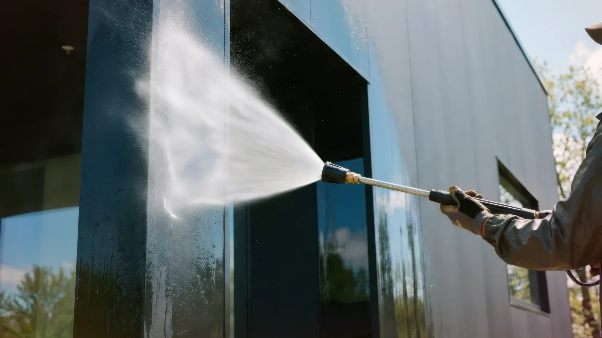 Expert pressure washing crew in Annapolis, MD cleaning house exterior