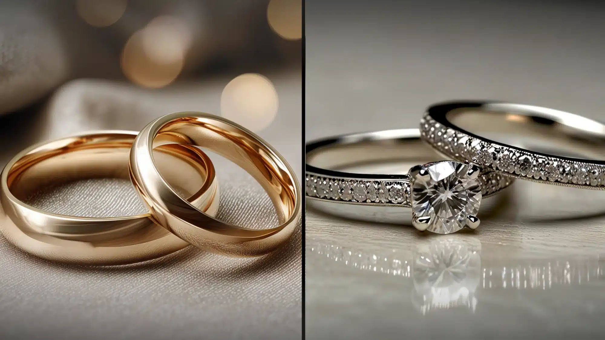 Close-up of women's wedding rings and bands in Mystic CT jeweler's showcase