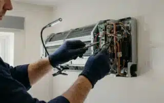 Experienced technician installing a mini split system in Mystic, CT